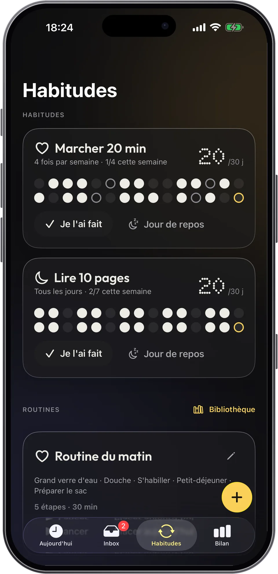 Les habitudes dans Capday : la régularité sur 30 jours, sans série.