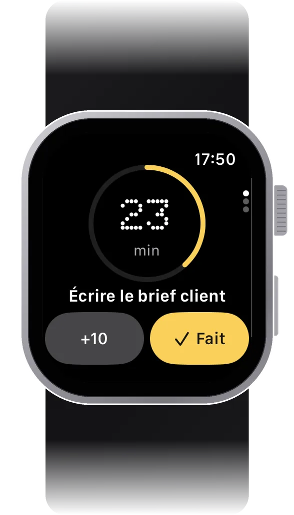 Capday sur l'Apple Watch : 23 minutes restantes.